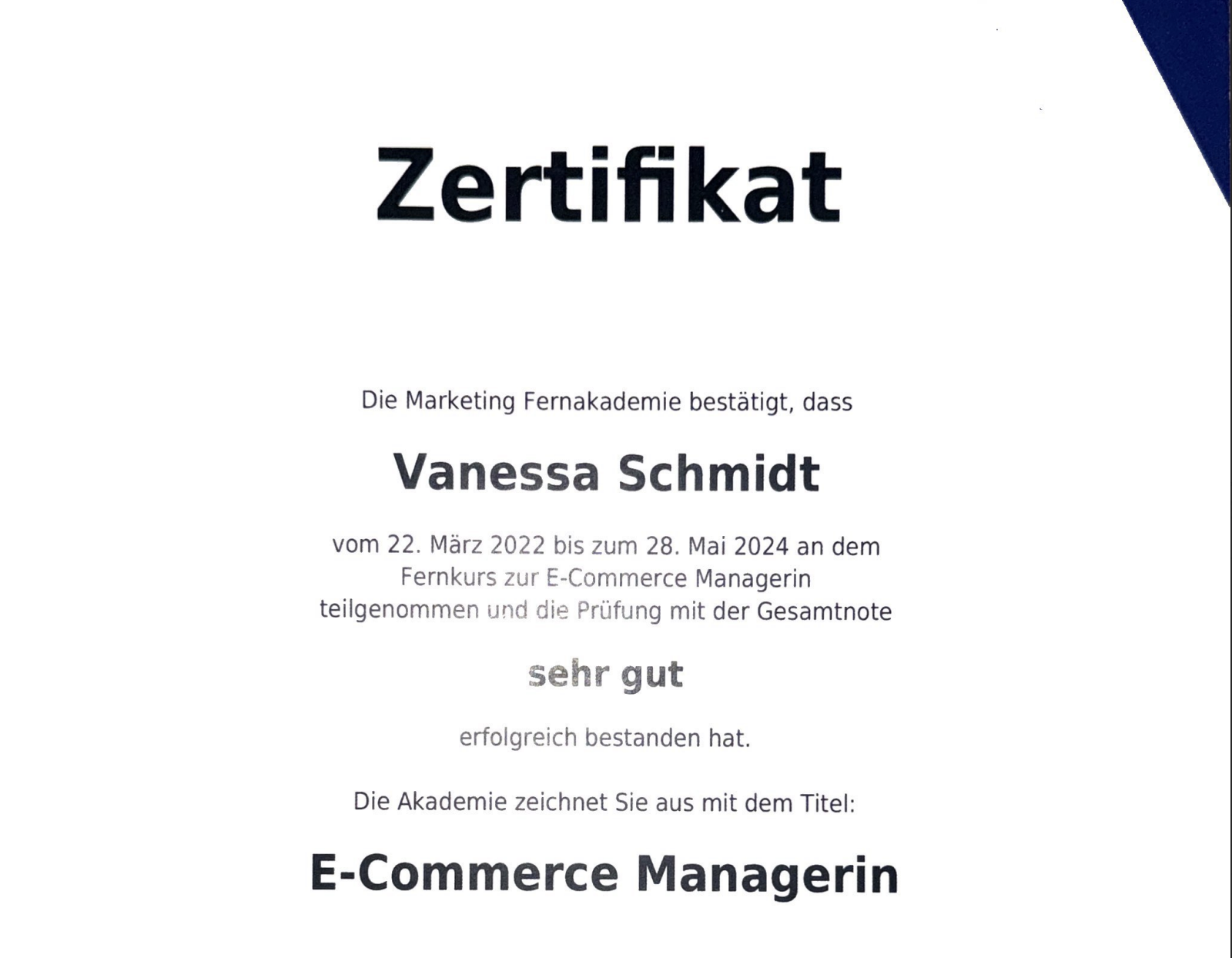 E-Commerce Managerin Zertifikat Vorschau